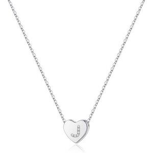 Initial Heart Necklace for Girls Women Silver J